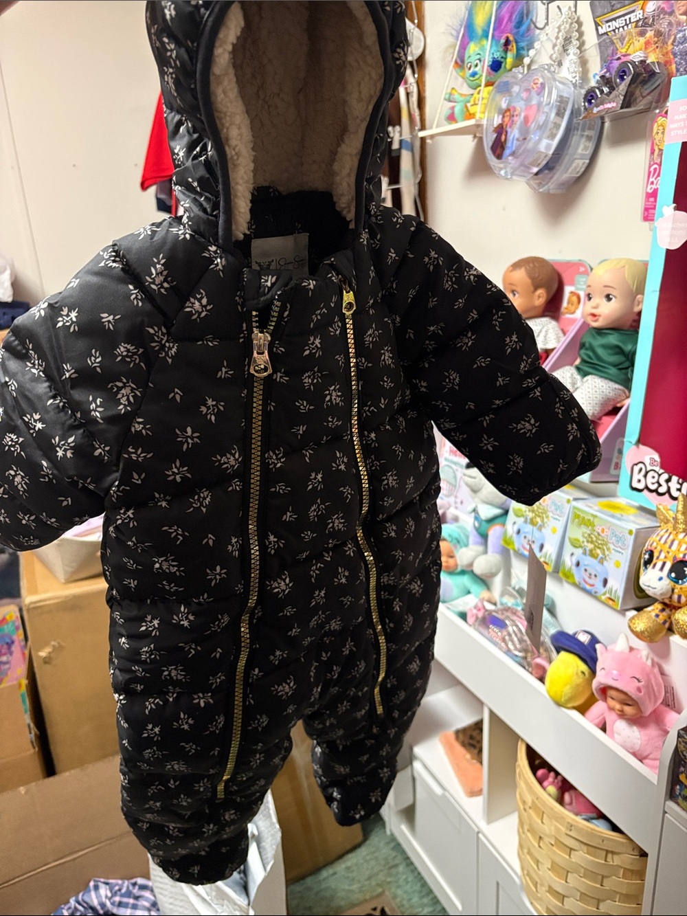 Jessica Simpson Black Floral Puffer Snowsuit